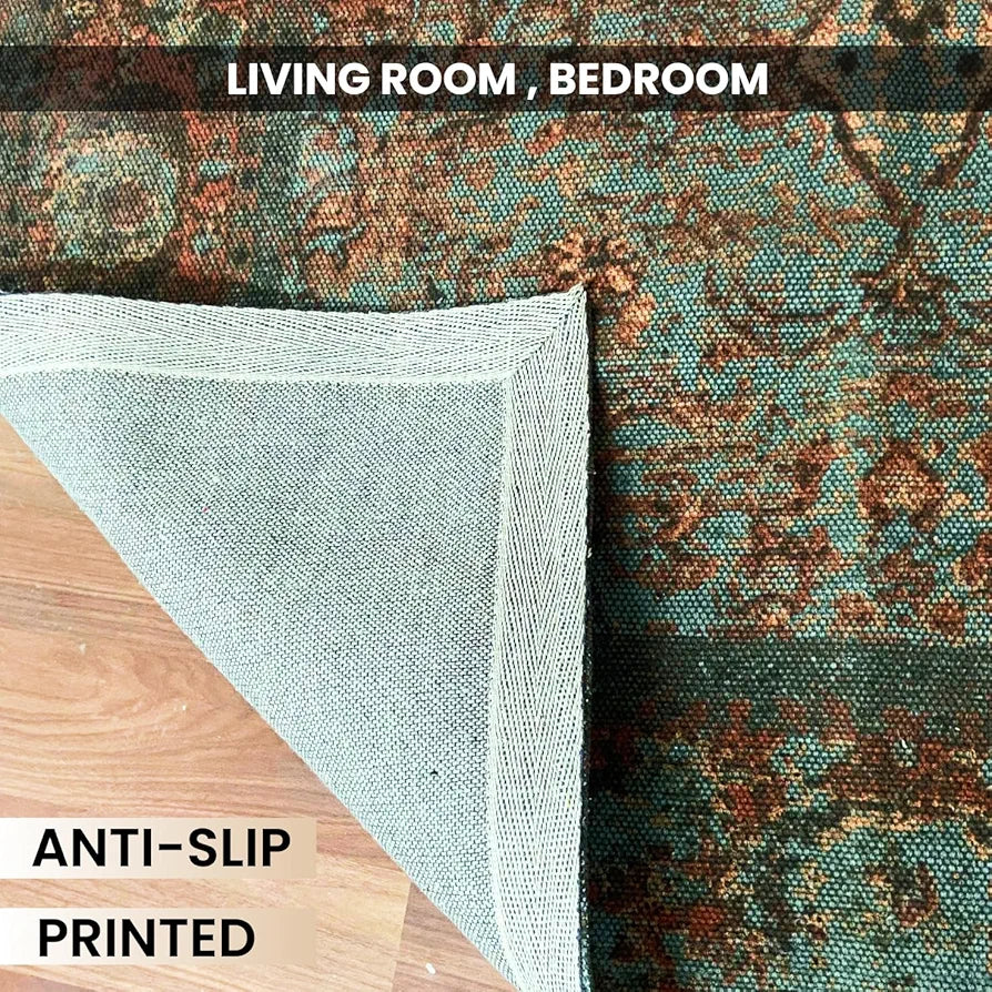SAJAVAT HOME Cotton Printed Floor Rug | Soft and Durable Indoor Carpet for Living Room, Bedroom, Kitchen, and Home Decor | Green Multi Printed All-Season Area Rug | 4x6 Feet  | Pack of 1