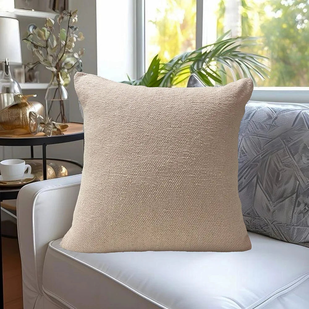 SAJAVAT HOME Cotton Cushion Cover 16X16 Inches  – Soft Decorative Cushion Cover for Sofa, Bed, or Chair –Beige & Oyster Pink, Pack of 1