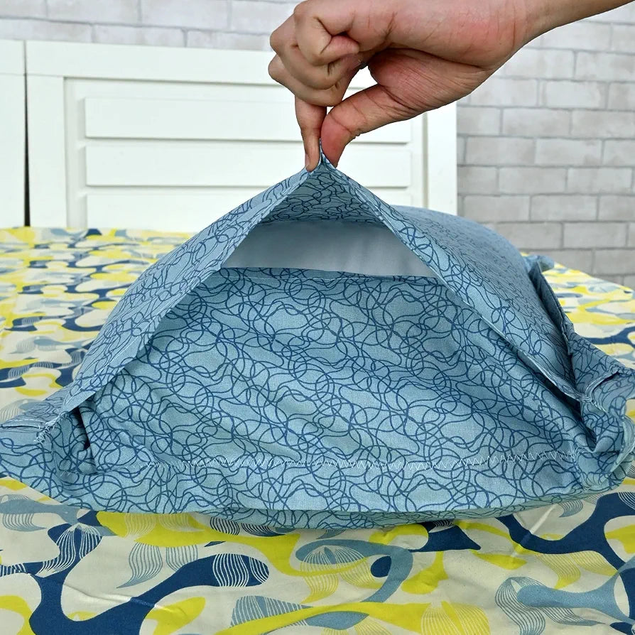 Divine Casa 144 TC 100% Pure Cotton Queen Size Double Bed Bedsheet with 2 Pillow Covers | Soft, Durable & All-Weather Comfortable Easy Care Sheet | Size 222 x 254 CM | Geo Petals | Sky Blue Lemon