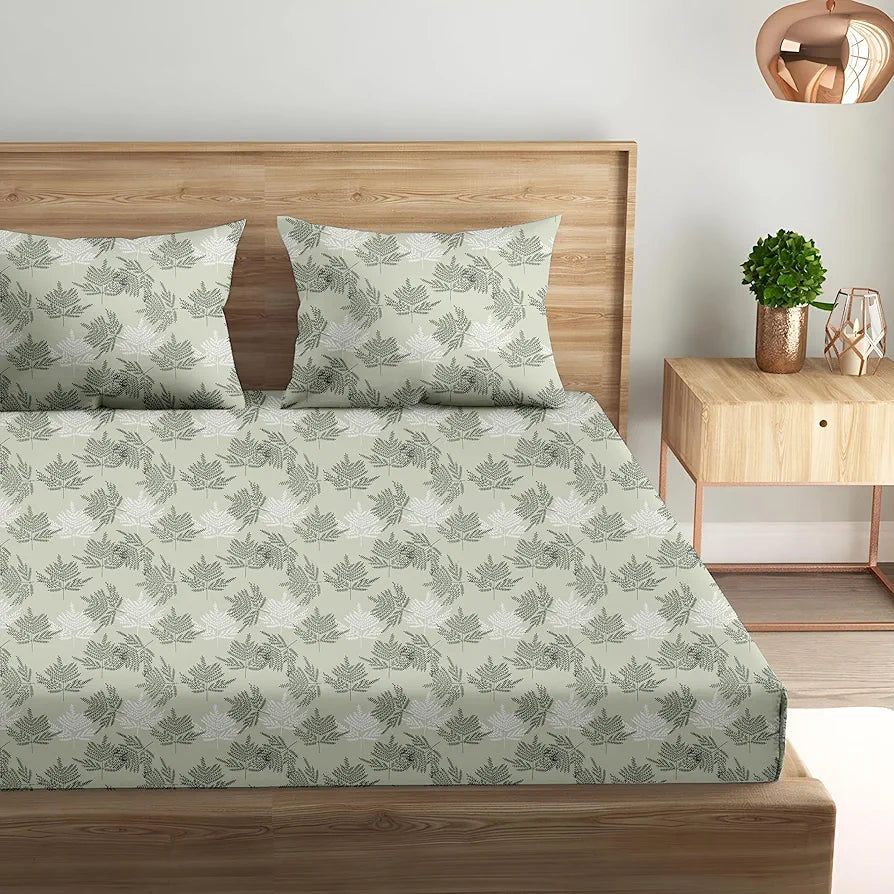 Trance Home Linen Pure 100% Cotton with 144 Thread Count gives an incredible smooth finish|Elasticated Fitted|Printed King Fitted Bedsheet with 2 Pillow Covers ,144 tc