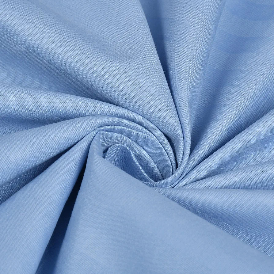 Homefab India 160 TC Stripe Cotton Feel Glace Cotton Elastic Fitted King Size Double Bed Bedsheet with 2 Pillow Covers Fits Upto 6 inches Mattress, Size-72X78 inches, Sky Blue