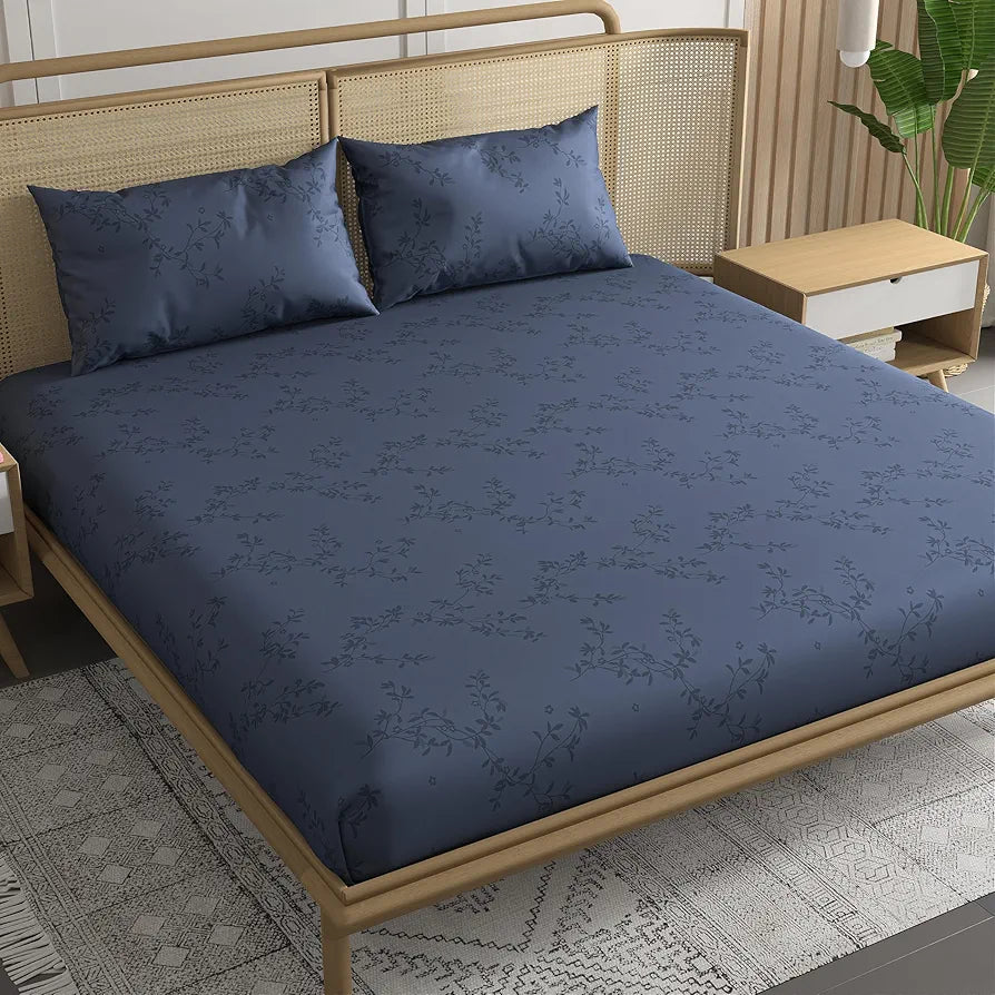 Trance Home Linen 100% Egyptian Cotton300TC Long Staple Jacquard Weave Bed Sheets Elastic Fitted Bedsheet Super Queen Bed Size Elasticated Fitted Bedspread with 2 Pillow CoversQueen 