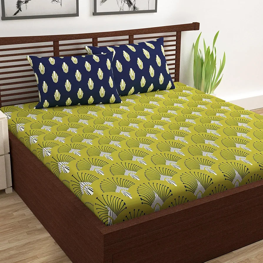 Divine Casa 144 TC 100% Cotton Bedsheet for Double Bed with 2 Pillow Cover 