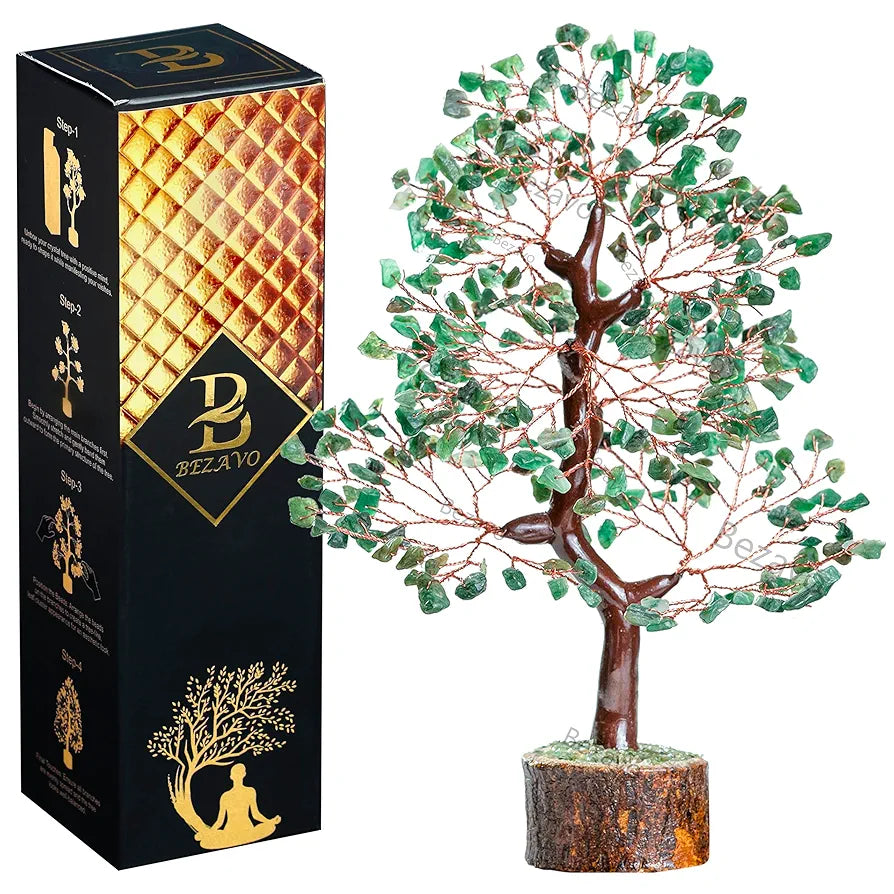 BEZAVO Green Aventurine Crystal Tree | Feng Shui Good Luck & Healing Tree for Home & Office | Positive Energy Tree for Living Room & Hall | Unique Gift for Men & Women – Birthday & Anniversary