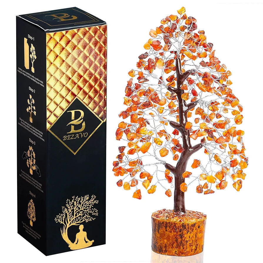 BEZAVO Carnelian Crystal Tree | Positive Energy & Healing Tree for Home & Office Decor | Feng Shui Tree for Good Luck & Prosperity | Ideal Gift for Men & Women 