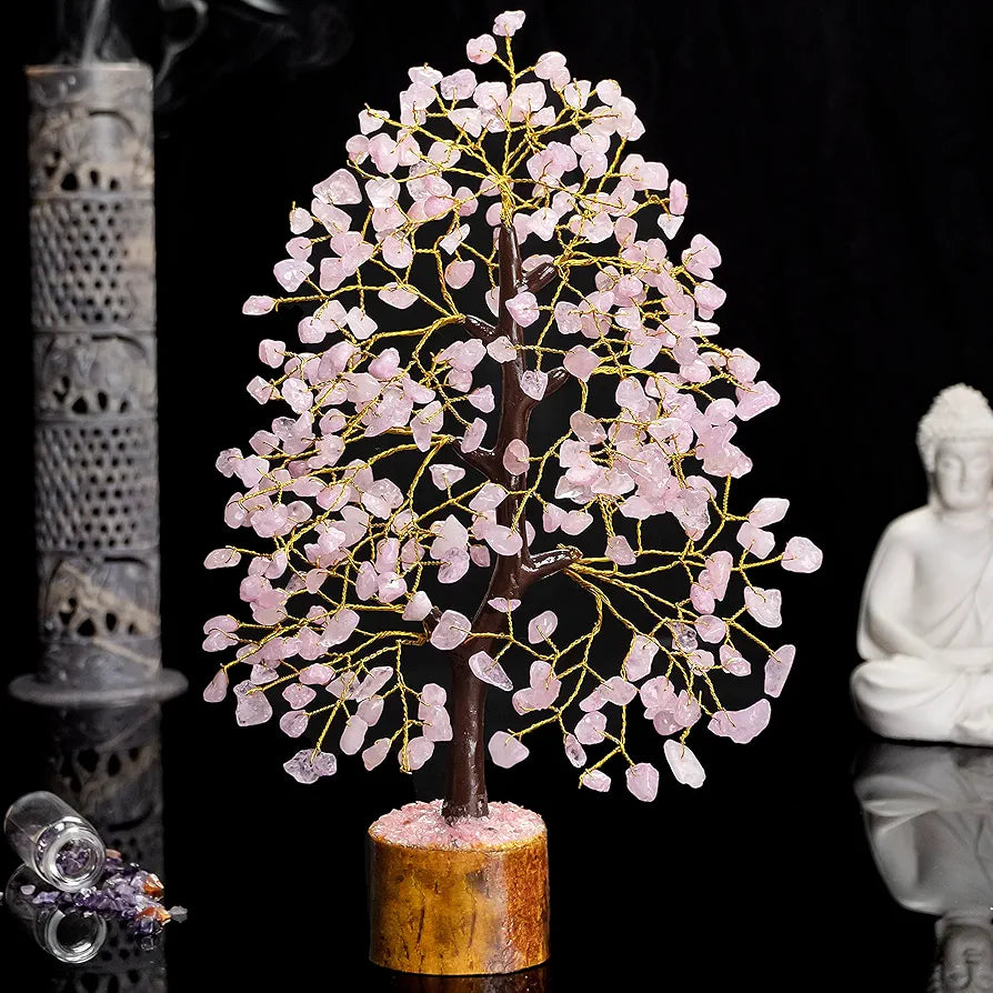 BEZAVO Rose Quartz Crystal Tree – Feng Shui Love & Prosperity Tree for Home Decorations | Seven Chakra Tree | Antique Marriage Gift – 10-12 Inch 