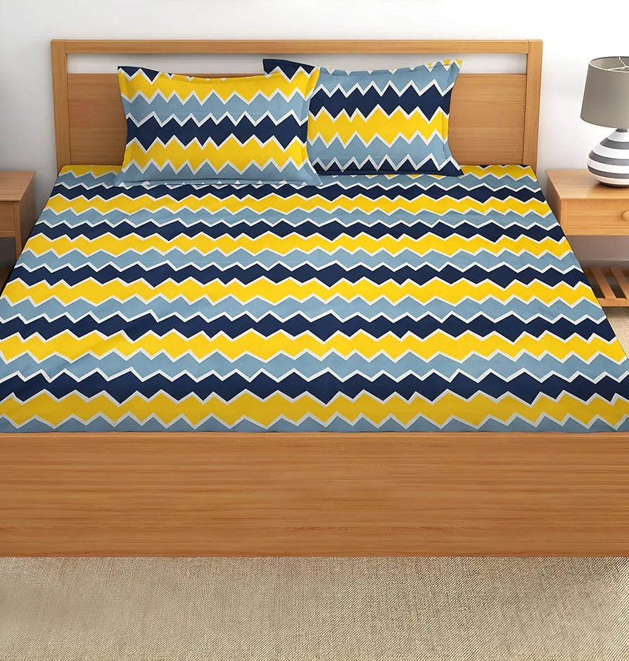 Polycotton 220 TC Floral Printed King Size Double Bedsheet with 2 Pillow Covers, 