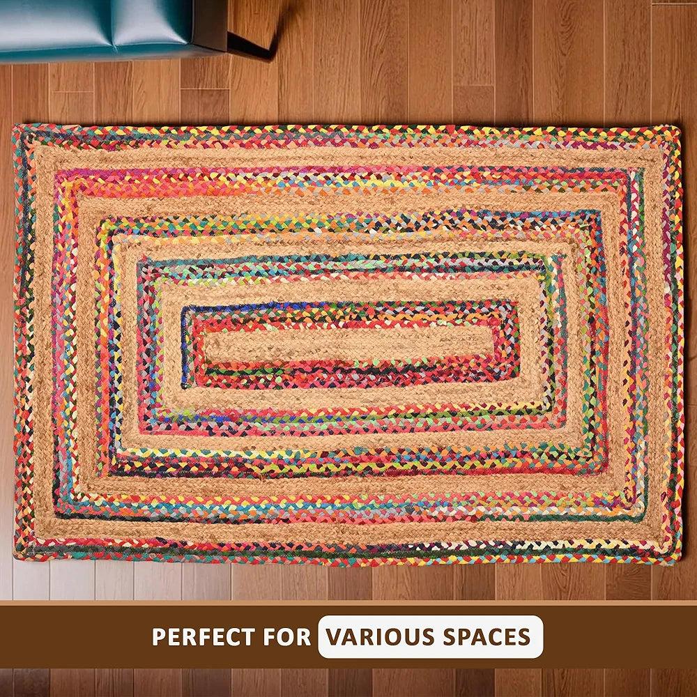 Kuber Industries 5x7 Feet Anti-Skid Satranji Jute Rug & Carpet for Home & Bedroom | Aesthetic Non-Slip Floor Rugs for Living Room | Sea Green