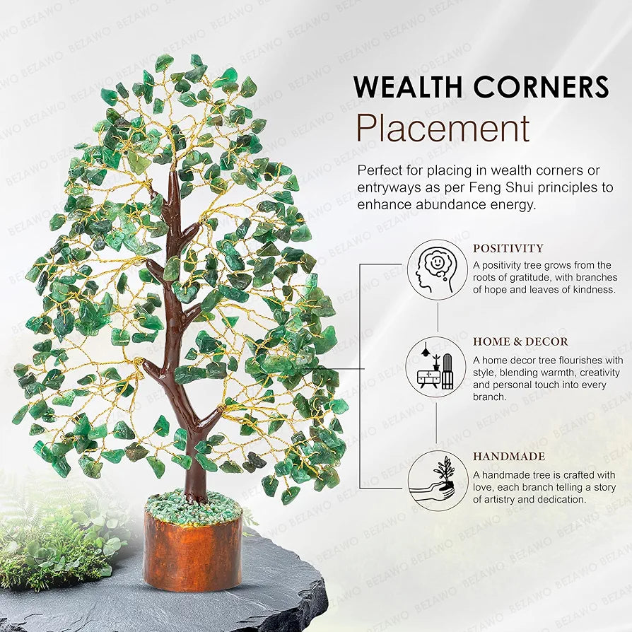 BEZAVO Green Aventurine Crystal Tree – Feng Shui Good Luck & Healing Tree for Home & Office Decor | Prosperity & Positive Energy Crystal Tree | Gift for Men & Women – Birthday & Anniversary
