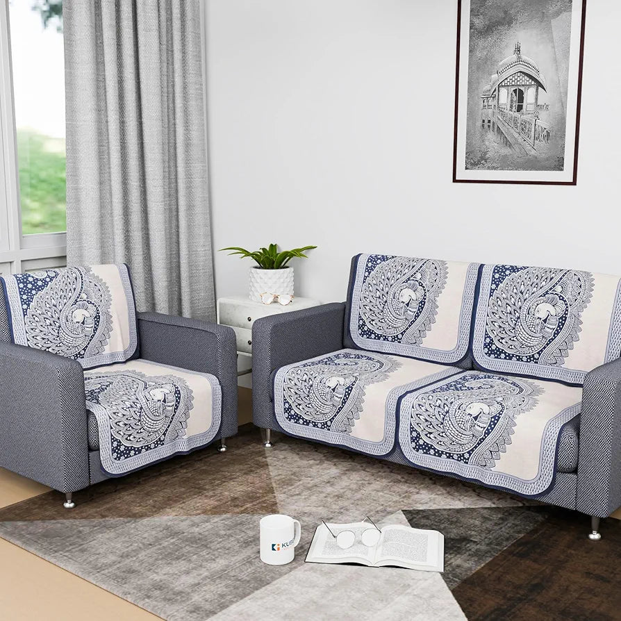 Kuber Industries Sofa Cover | Net 2+1 Seater Sofa Slip Cover Set | Couch Sofa Cover Set | Sofa Cover for Home | Sofa Slipcover Set | Sofa Cover for Living Room | Mor Digital-837 | Blue