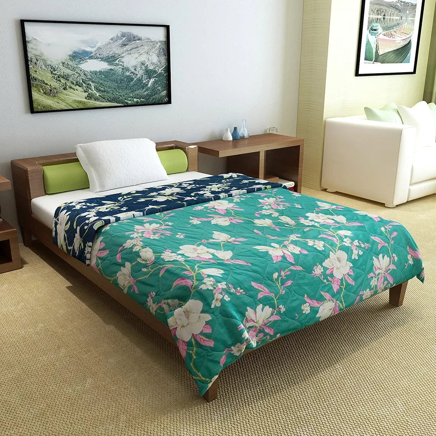 Divine Casa 120 GSM Microfiber Single Bed Comforter | Soft & Lightweight Reversible AC Blanket | All-Season 3-Layered Quilt | 230 x 140 cm, Bristol Blue