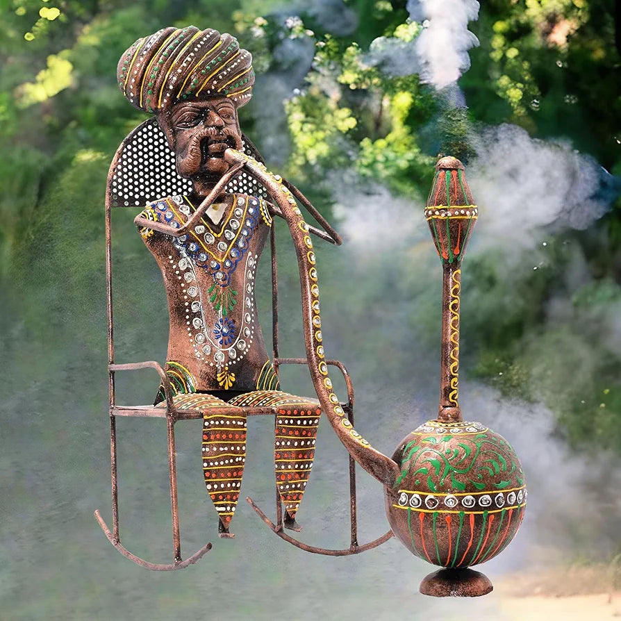 Kraftskala Ethinc Villager on Chair 16 inch Large Metal Decor Showpiece for Living Room Showcase, Tabletop Decor, Traditional Rajasthani Decorative Showpiece