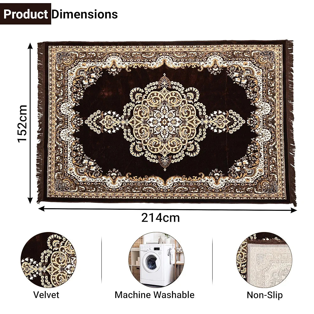 Kuber Industries 5x7 Feet Carpets for Living Room | Machine Washable Bedside Floor Rugs Mat for Bedroom, Balcony & Drawing Room | Floral Print - Cream & Brown