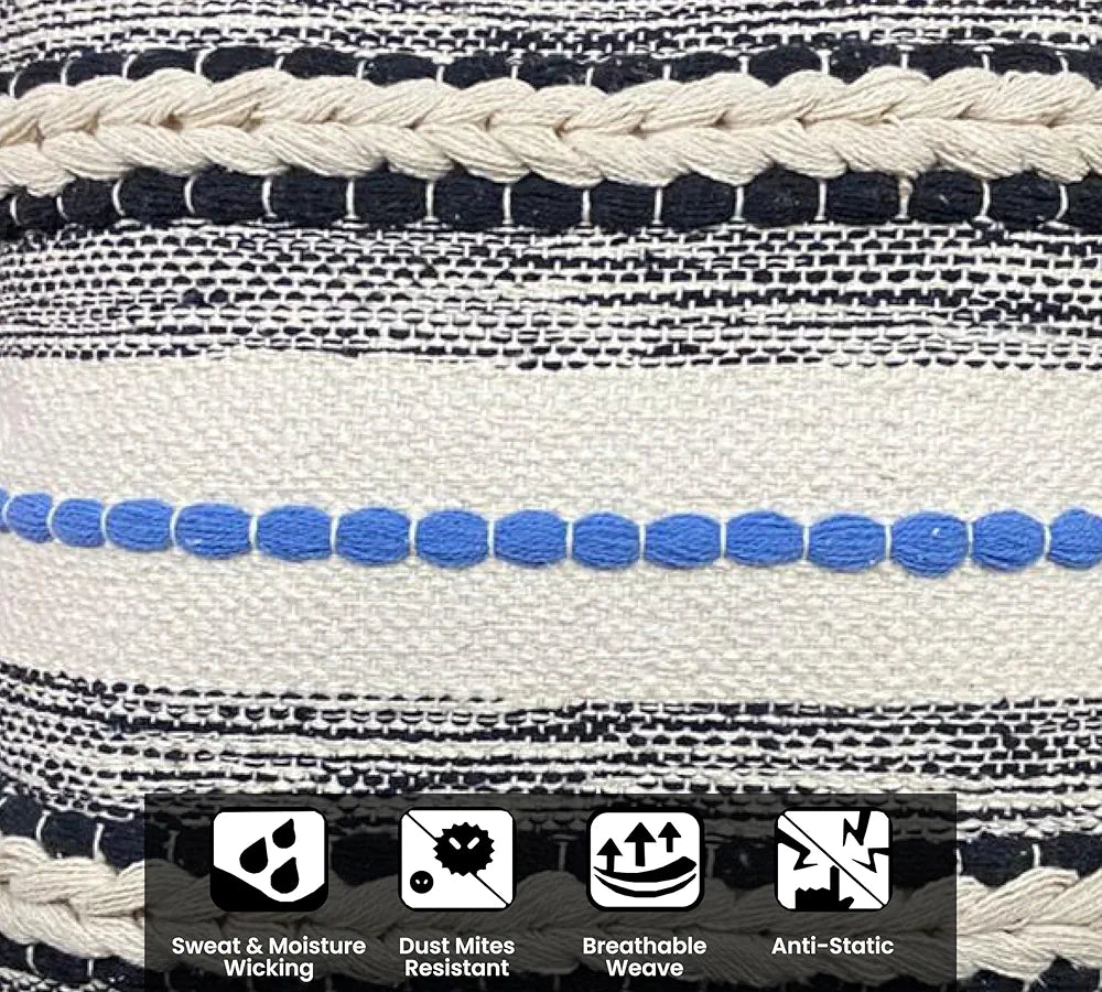 SAJAVAT HOME Cotton Cushion Cover 16X16 Inches  – Soft Decorative Cushion Cover for Sofa, Bed, or Chair – Old White & Blue, Pack of 1
