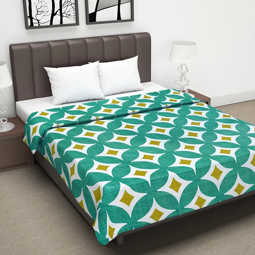 Divine Casa 120 GSM Glace Cotton Double Bed Dohar | Lightweight AC Blanket | Reversible Summer Quilt | 220 x 205 CM, Turquoise Blue & Leaf Green