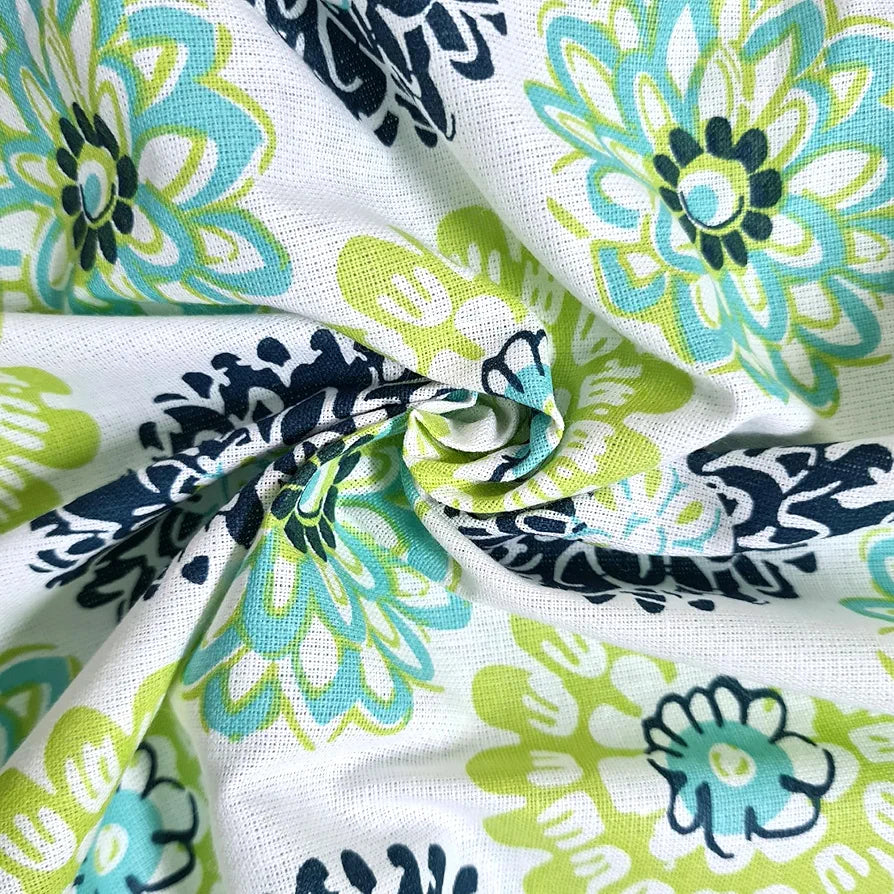 Divine Casa Double Size Bedsheet for Double Bed, 144 TC Pure Cotton Queen Size with 2 Pillow Covers | 222 by 254 cm | Floral | Green Blue
