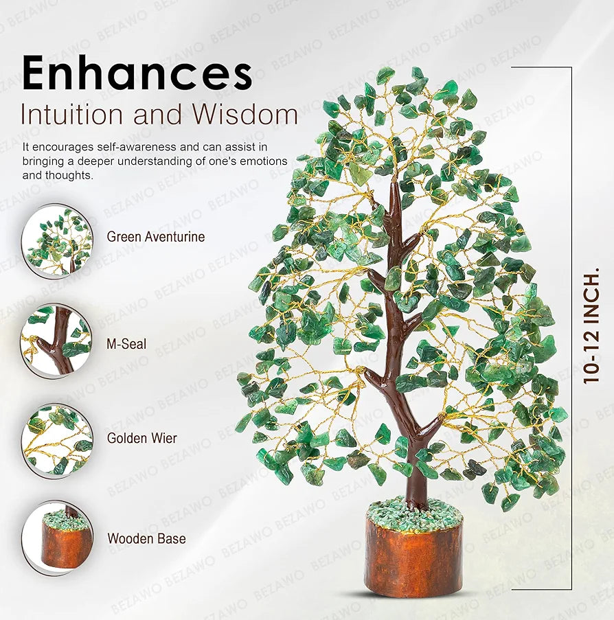 BEZAVO Green Aventurine Crystal Tree – Feng Shui Good Luck & Healing Tree for Home & Office Decor | Prosperity & Positive Energy Crystal Tree | Gift for Men & Women – Birthday & Anniversary