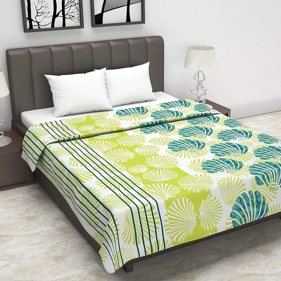 Divine Casa Glace Cotton 120 GSM Reversible Lightweight Printed Double Bed AC Dohar Blanket Quilt - Lime Green and Brown| TC - 120