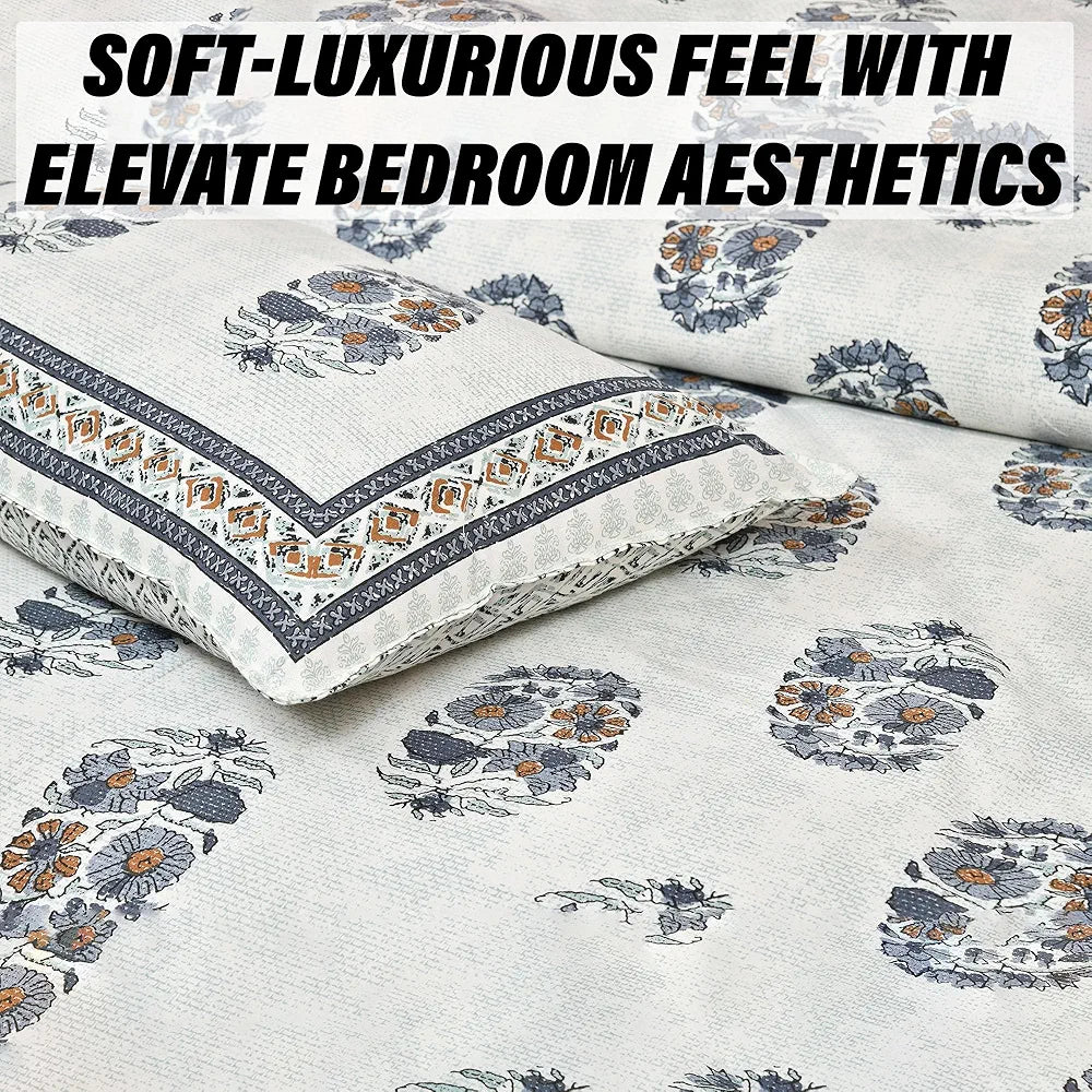 Kuber Industries Double Bedsheet with 2 Pillow Covers | 160 TC Premium Cotton Bedsheet for Double Bed | Bedsheet for Living Room-Home & Hotels | Dezier Flower Boota | 90x108 Inch | Blue