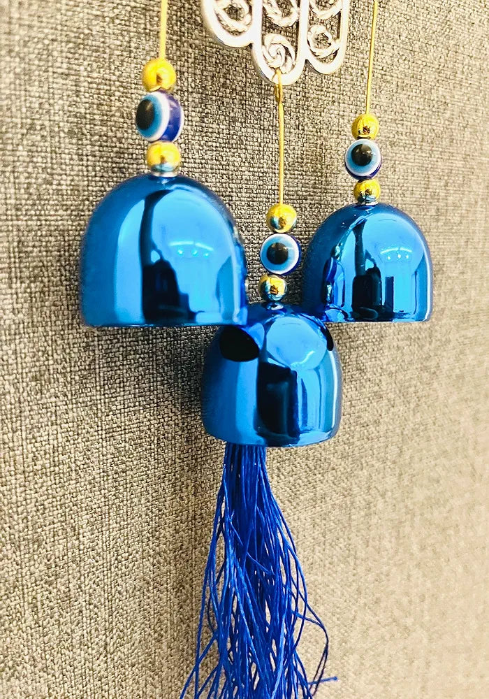 WS Evil Eye Wind Chime 3 Bells for Home & Office - Brings Positive Vibes & Removes Negative Energy | Evil Eye Wall Hanging | Evil Eye Wind Chime | Evil Eye 3 Bells
