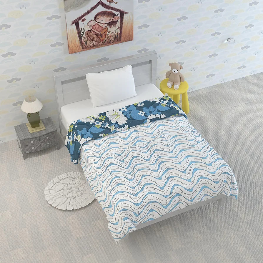 Divine Casa 120 GSM Microfiber Reversible Kids Single Bed Comforter | Ultra-Soft Toddler Blanket | Lightweight & Cozy | All-Season Bedding for Babies & Kids | 135 x 100 cm, Celestial Blue