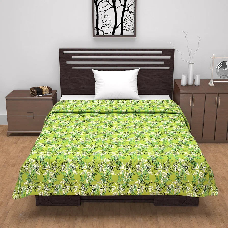 Divine Casa Floret 100% Cotton Single Dohar | 120 GSM | Soft & Lightweight Throw Blanket | Cozy & Breathable Bedding | All-Season Comfort | 210 x 140 CM, Leaf Green