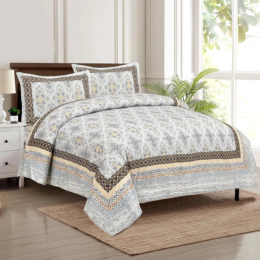 Kuber Industries Double Bedsheet with 2 Pillow Covers | 160 TC Premium Cotton Bedsheet for Double Bed | Bedsheet for Living Room-Home & Hotels | Dezier Carpet Print | 90x108 Inch | Blue