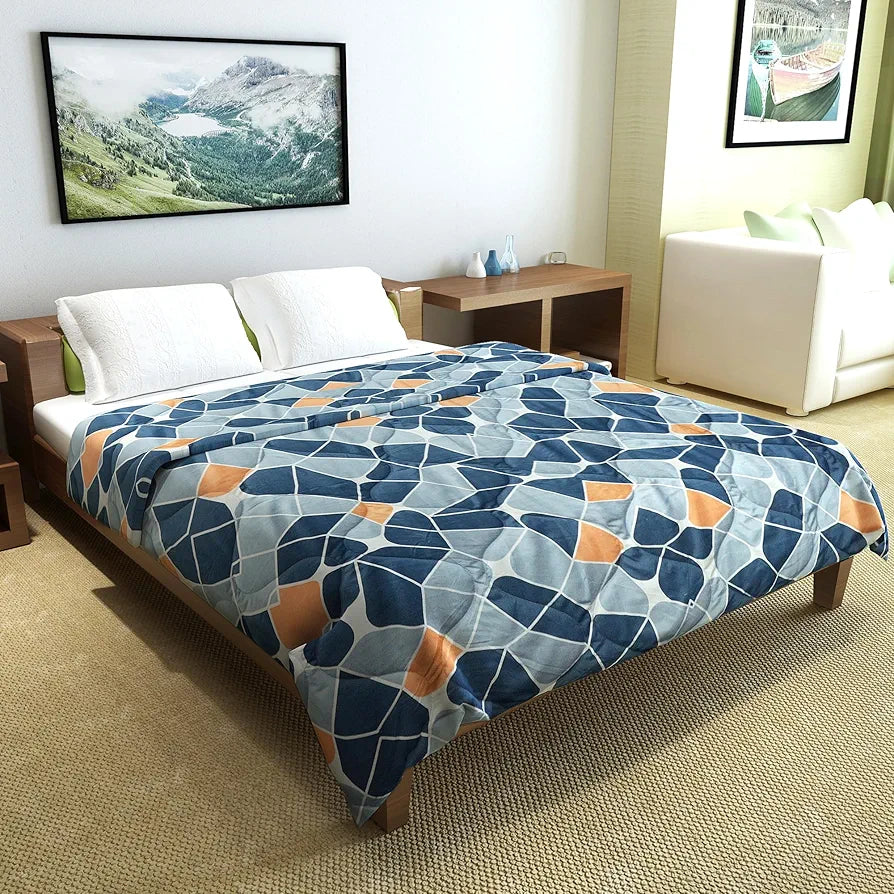 Divine Casa Microfiber 150 GSM Reversible Double Bed Comforter | Ultra Soft & Lightweight Blanket | Cozy & Breathable for All-Weather | 254 x 230 CM, Blue-Grey and Orange