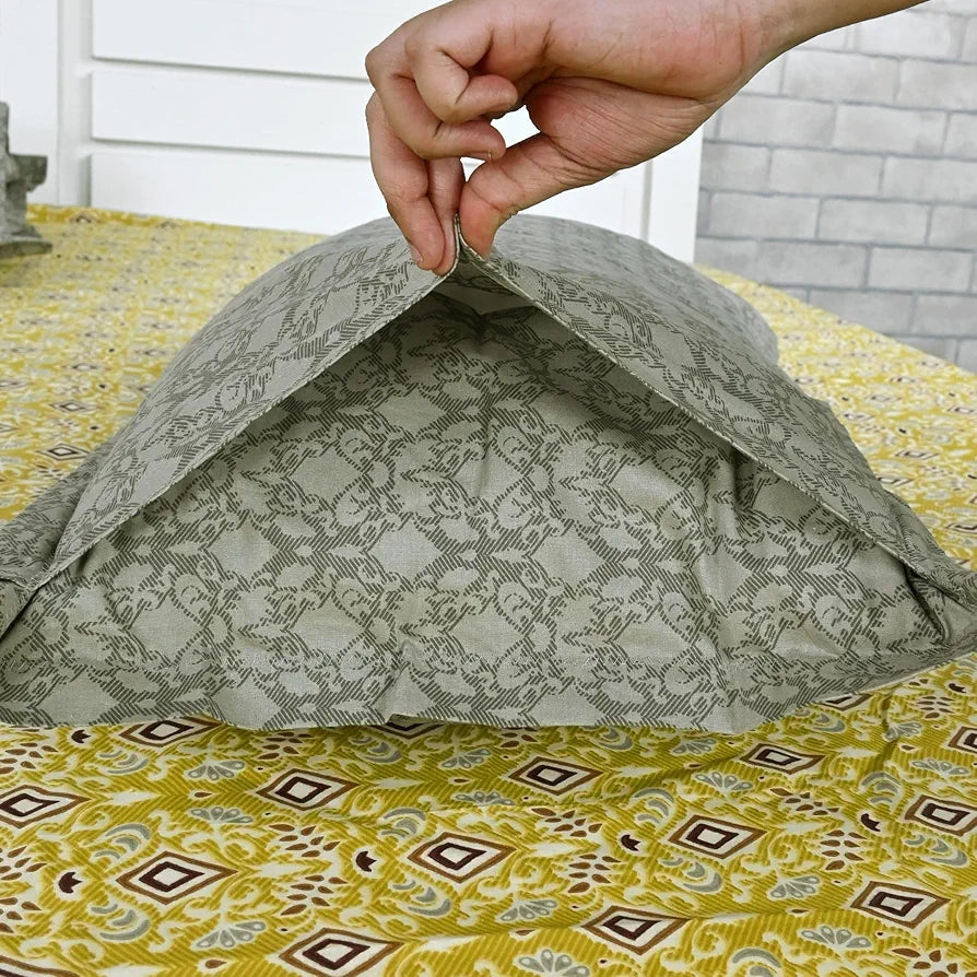 Divine Casa 144 TC 100% Pure Cotton Double Bedsheet with 2 Pillow Covers | Soft & Skin-Friendly Fabric for Everyday Comfort | All-Season Use | Size 222 x 254 CM | Ikat Diamond Print | Mustard Yellow
