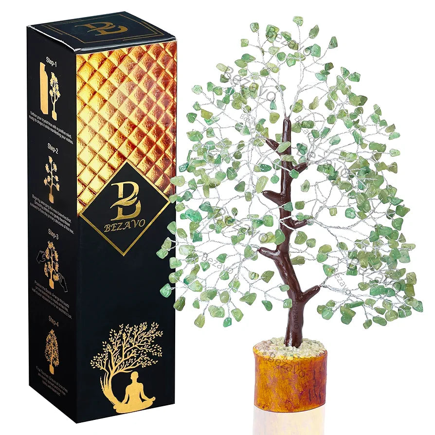 BEZAVO Green Jade Crystal Tree – Artificial Tree for Home & Office Decor | Good Luck Tree for Living Room, Hall & Office | Ideal Gift for Men & Women – Wedding, Birthday & Anniversary 