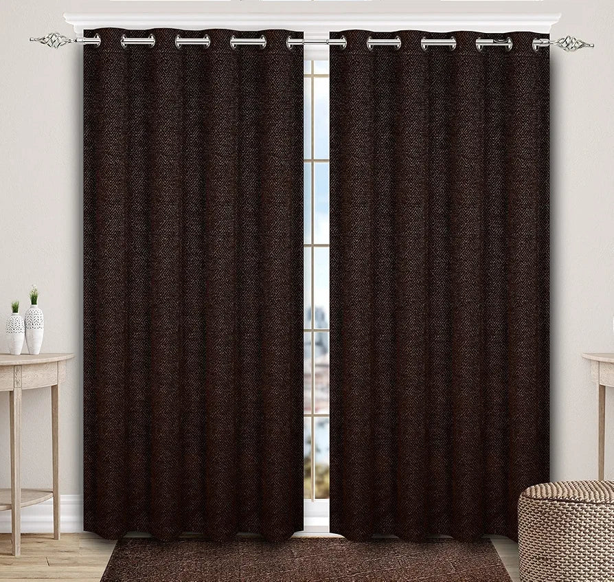 Saral Home Pacman Chenille Blackout Long Door Curtains 2pc, Brown 4X9 Ft
