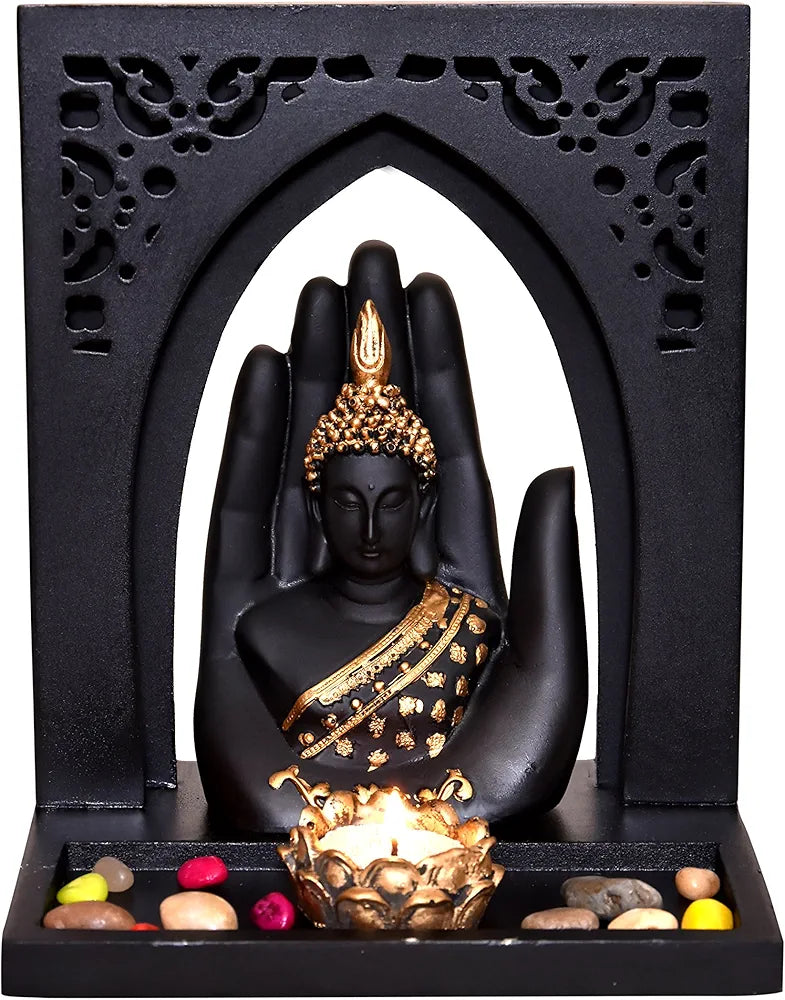 MARINER'S CREATION Buddha FACE Idol with Royal Tray and T Light Holder for Home Decor & Gift