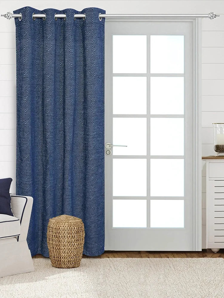 Saral Home Pacman Chenille Blackout Door Curtains 1pc, Navy 4X7 Ft