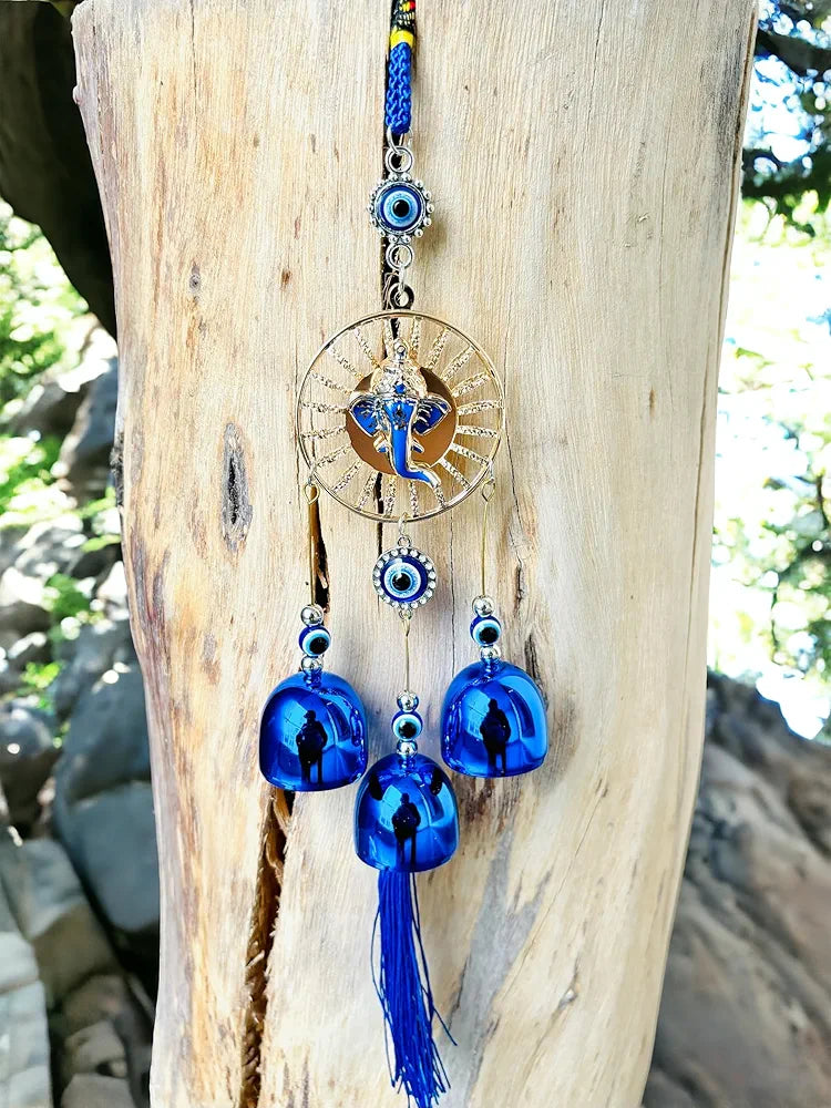 WS Evil Eye Wind Chime With 3 Bells for Home & Office - Brings Positive Vibes & Removes Negative Energy | Wall Hanging 
