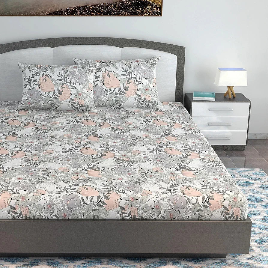 Divine Casa 144 TC 100% Cotton Bedsheet King Size Bed, King Size Bedsheet with 2 Pillow Covers 