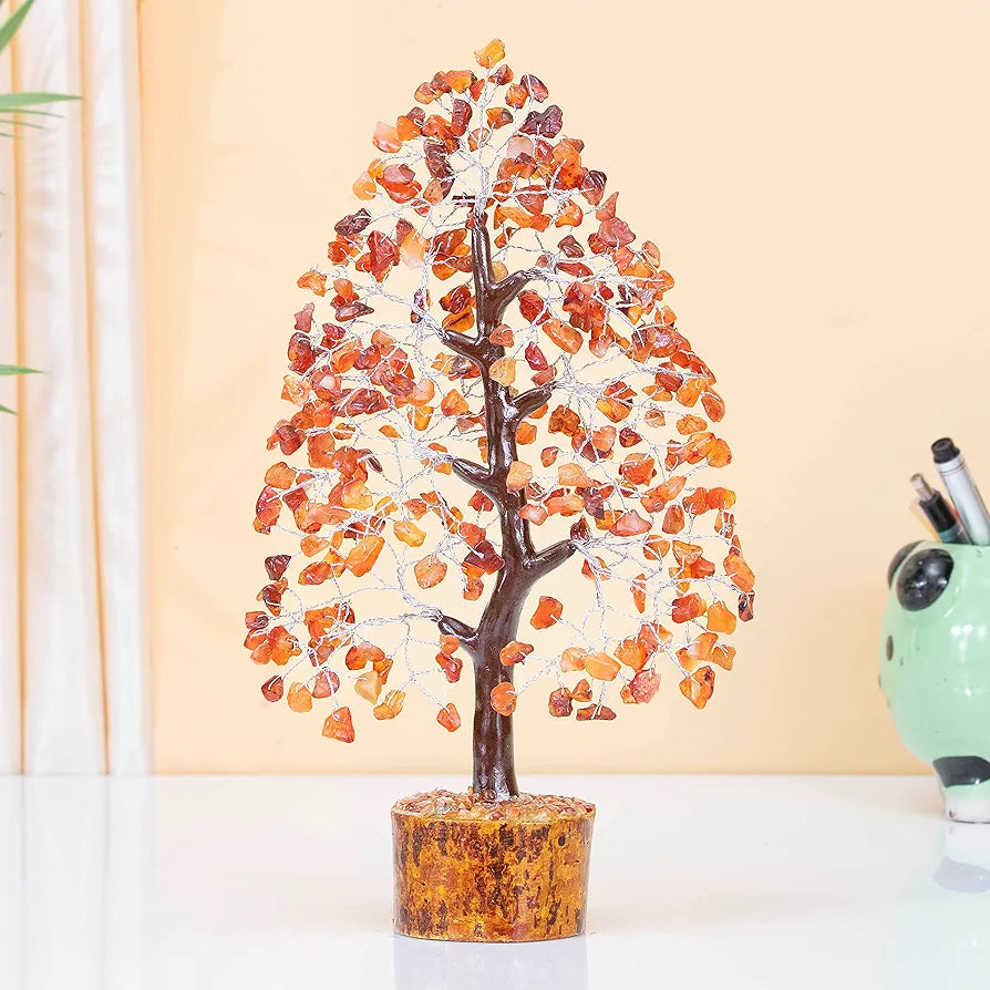 HindCraft Carnelian Chakra Crystal Tree Good Luck Showpiece for Home Decor Items Crystals Gemstones Bonsai Money Tree for Good Luck, Decoration Gift Item, Silver Wire, 10-12 inch