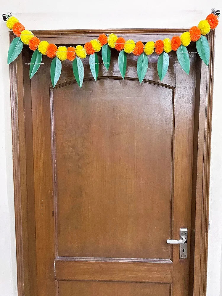 SPHINX Artificial Marigold &Mango Leaves Simple Door-Window toran/Door hangings/Festive Decorations - Approx.100 cms/40 Inches/3.33 Ft. - 