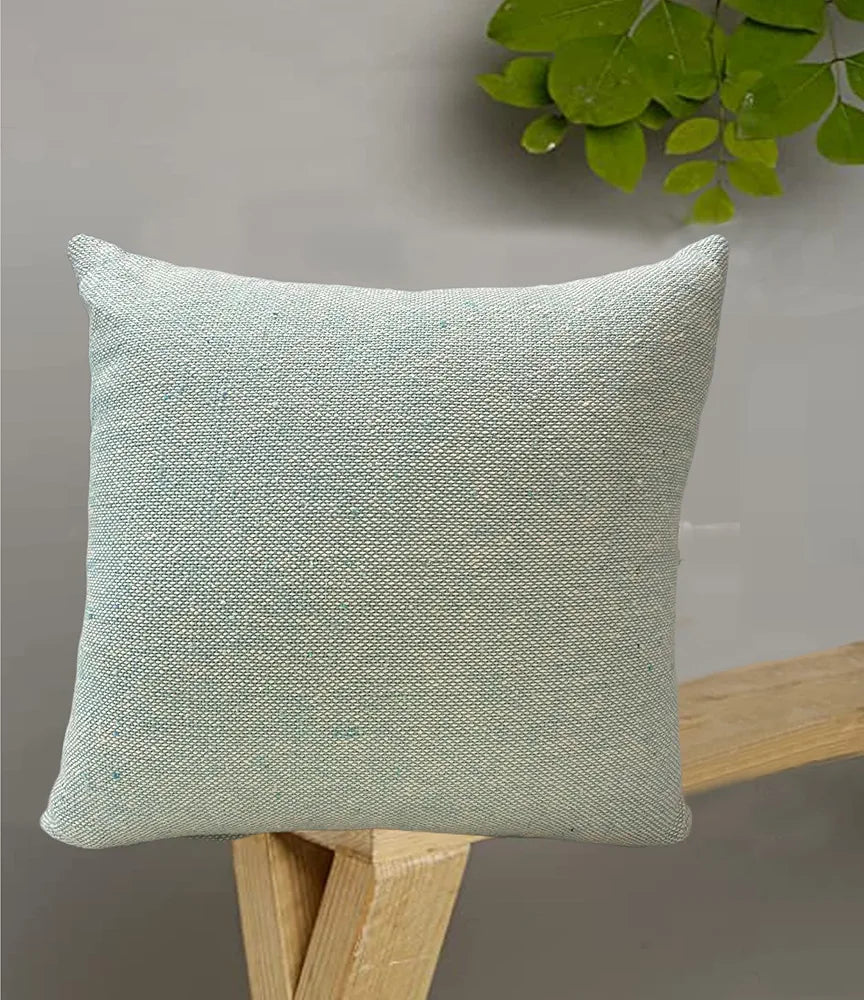 SAJAVAT HOME Cotton Cushion Cover 16X16 Inches  – Soft Decorative Cushion Cover for Sofa, Bed, or Chair –Beige & Sky Blue, Pack of 1