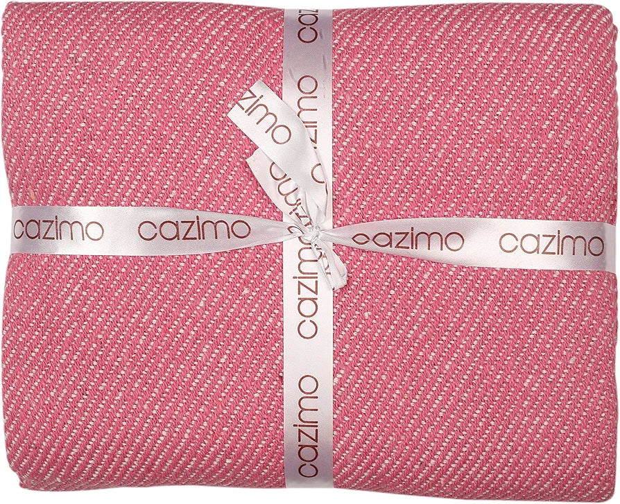 Cazimo Soft 100% Cotton Throw Blanket with Tassel Fringes, Soft Wrinkle & Fade Resistant, All Seasons, Blanket for Living Room, Sofa, Bed & Chair, Pack of 1, 50x60 Inches 