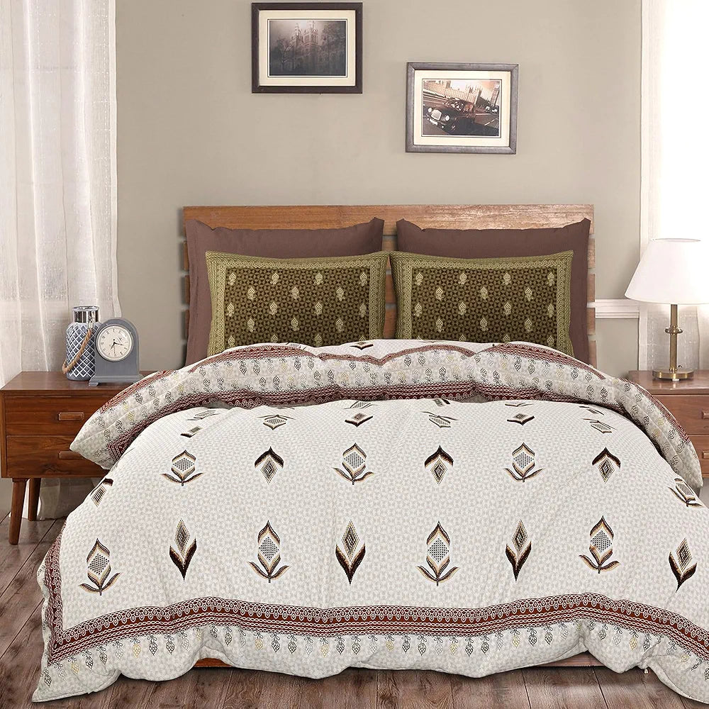 Kuber Industries Double Bedsheet with 2 Pillow Covers | 186 TC Premium Cotton Bedsheet for Double Bed | Bedsheet for Living Room-Home& Hotels | Embroidery Katli Flower | 100x108 Inch | Brown