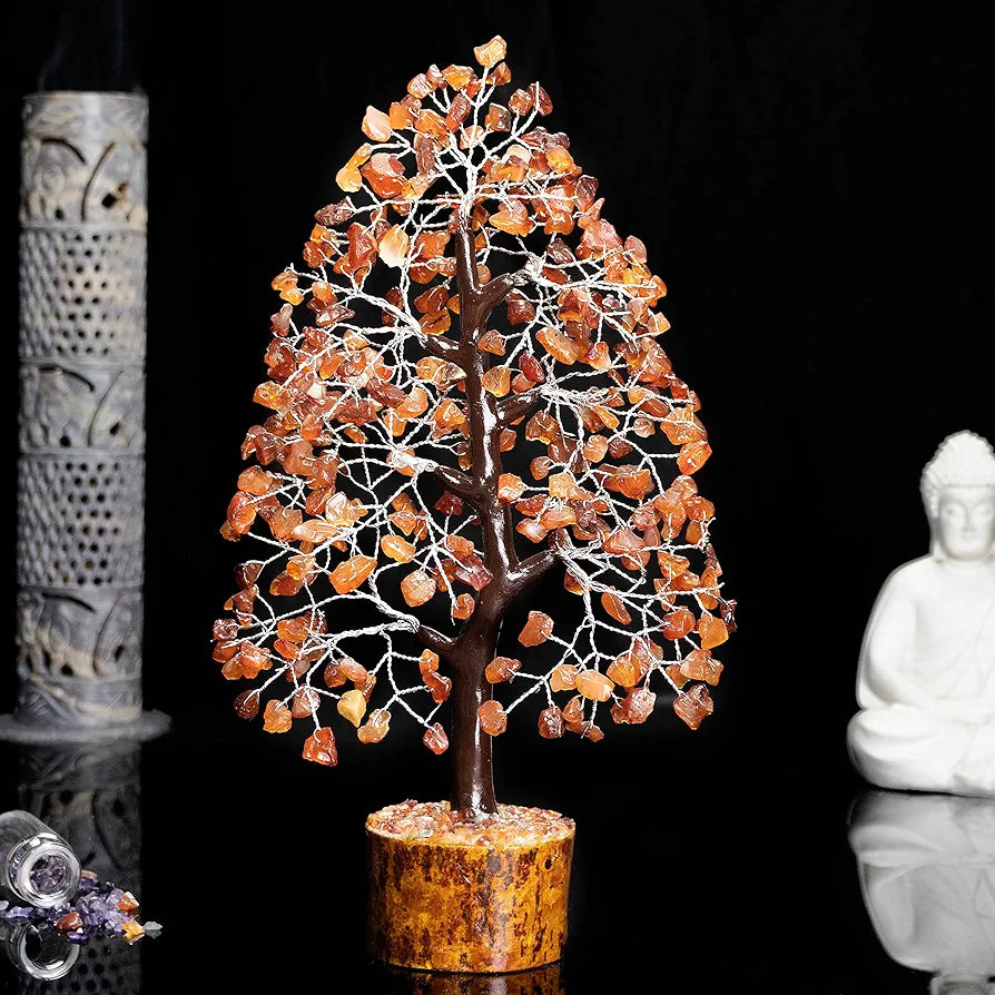 HindCraft Carnelian Chakra Crystal Tree Good Luck Showpiece for Home Decor Items Crystals Gemstones Bonsai Money Tree for Good Luck, Decoration Gift Item, Silver Wire, 10-12 inch