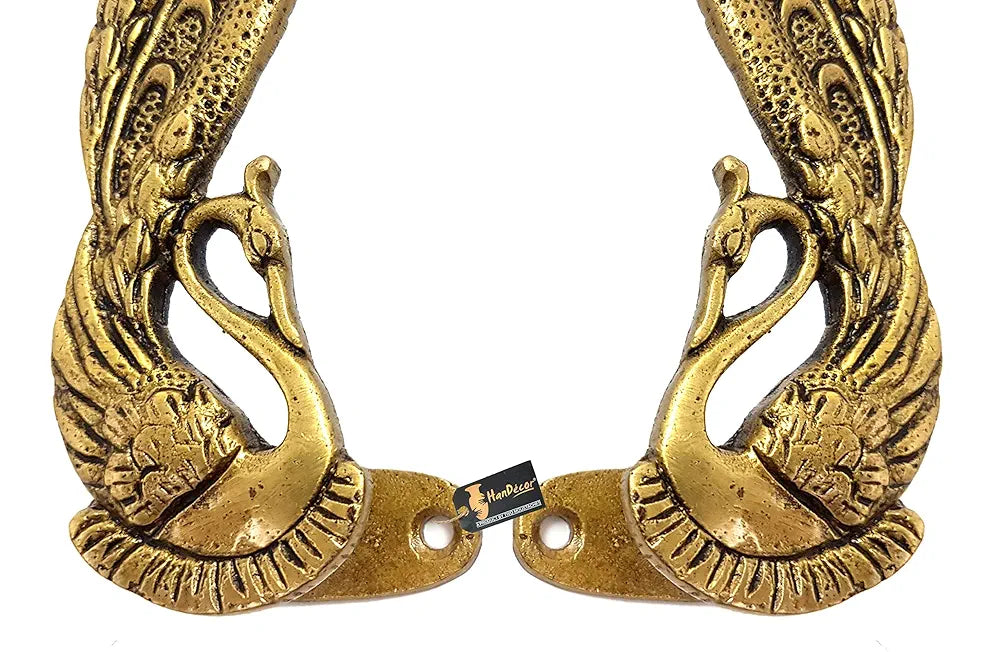 Two Moustaches Peacock Design 7 Inches Brass Door Handle Pair - Antique Yellow, Standard, Pack of 1 - Brass, Pull Handle Pair