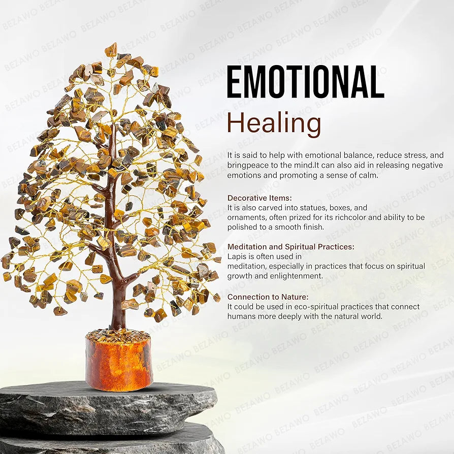 BEZAVO Tiger Eye Crystal Tree of Life – Feng Shui Tree for Prosperity & Positive Energy | Artificial Tree for Living Room & Office Decor | Ideal Gift for Housewarming & Birthdays 