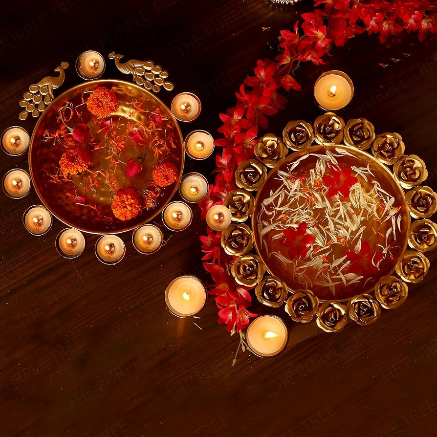 The Purple Tree Beautiful Handcrafted Rose Urli Bowl for Diwali  Decorative Bowl for Floating Flowers and Tea Light Candles Home, Traditional Urli Bowl, Diwali Urli