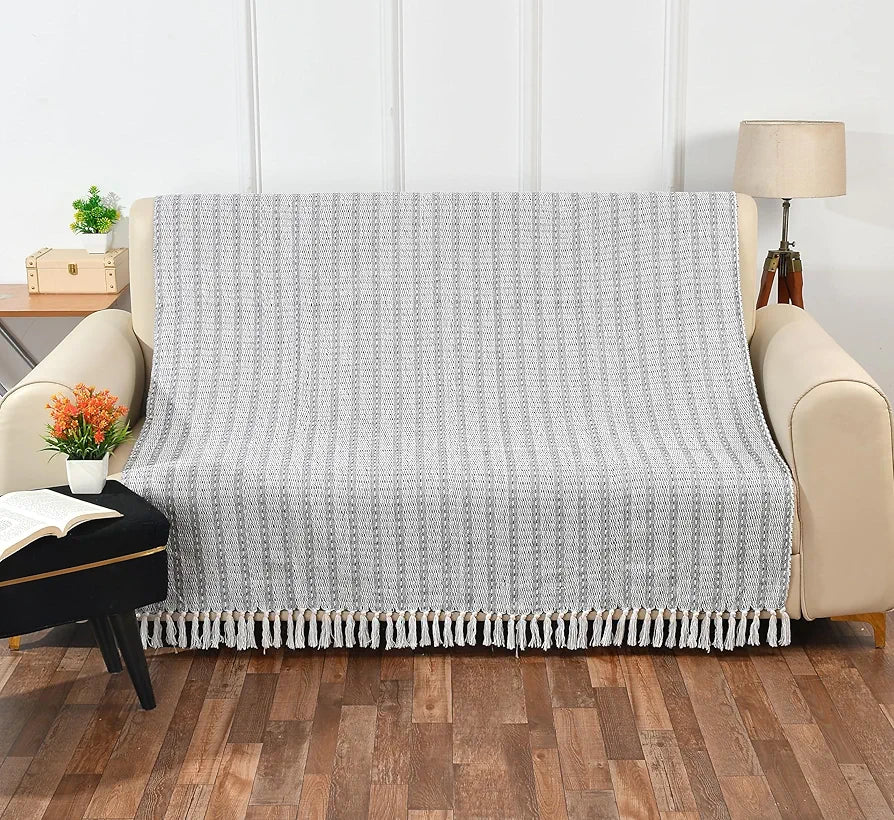 SASHAA WORLD Cotton Striped Super Soft & Breathable Throw Blanket | Black Throw Blanket | 200 x 150 cm-100 TC