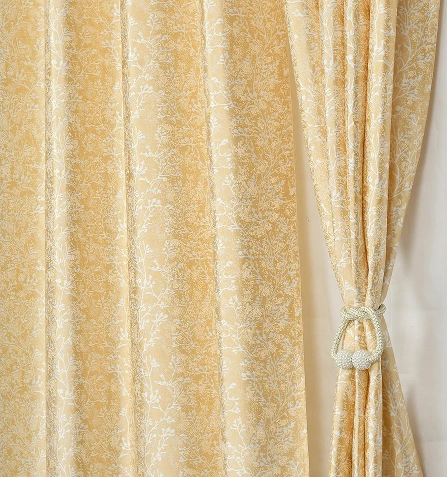 Homefab India 2 Piece Grommet Style Polyester Long Door Curtain - 9 feet, Floral Beige, Room Darkening Curtains