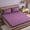 Trance Home Linen 300TC Jacquard Weave Fitted Bedsheet for King Size Bed with 2 Pillow Cover Skin Friendly Premium 100% Cotton 78 x 72 Inches Colour Plum