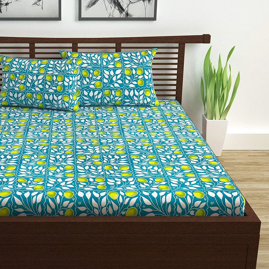 Divine Casa 144 TC 100% Cotton Bedsheet for Double Bed with 2 Pillow Cover 