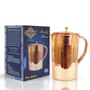 IndianArtVilla Embossed Design Copper Jug Pitcher with Brass Noob Volume - 1000 ml