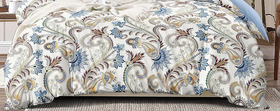 THE HOME STYLE Supersoft Cotton Feel Glace Cotton King Size Printed Flat Double Bedsheet wih 2 Pillow Cover II 400 TC, 90